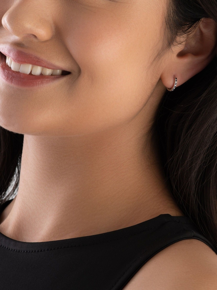 Beaverbrooks 9ct White Gold Diamond Sapphire Hoop Earrings - Image 4 of 4 Beaverbrooks 9ct White Gold Diamond Sapphire Hoop Earrings - Image 4 of 4