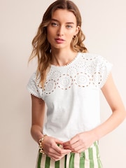 Boden White Sasha Broderie T-Shirt - Image 1 of 6