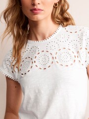 Boden White Sasha Broderie T-Shirt - Image 2 of 6