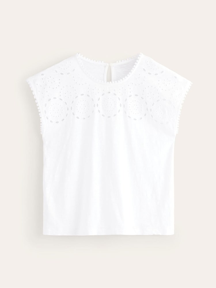 Boden White Sasha Broderie T-Shirt - Image 6 of 6