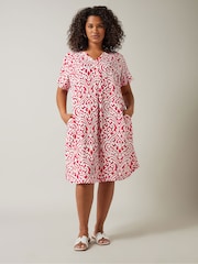 Evans Red Curve Abstract Print Pleat Front Midi Dress - Image 1 of 5