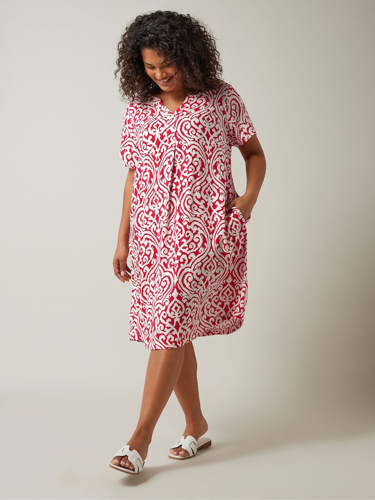 Evans Red Curve Abstract Print Pleat Front Midi Dress - Image 2 of 5