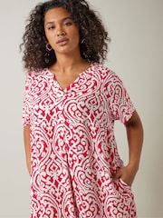 Evans Red Curve Abstract Print Pleat Front Midi Dress - Image 4 of 5