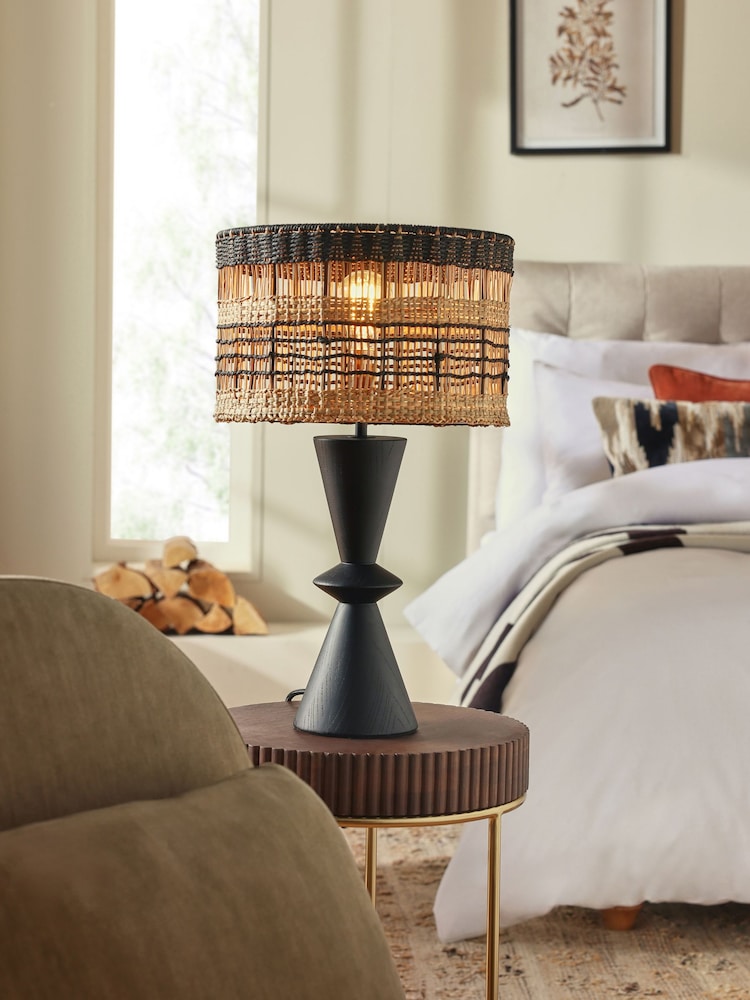 Black Kali Hand-Woven Rattan Table Lamp - Image 1 of 5