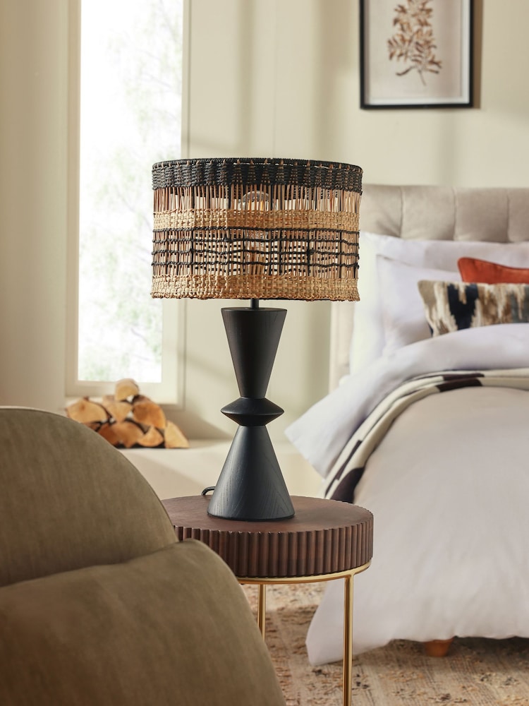 Black Kali Hand-Woven Rattan Table Lamp - Image 2 of 5