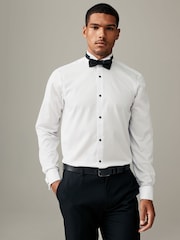 Blanc - Ajustement régulier - Textured Double Cuff Long Sleeve Shirt With Wing Collar And Bow Tie Pack - Image 2 of 7