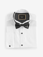 Blanc - Ajustement régulier - Textured Double Cuff Long Sleeve Shirt With Wing Collar And Bow Tie Pack - Image 6 of 7