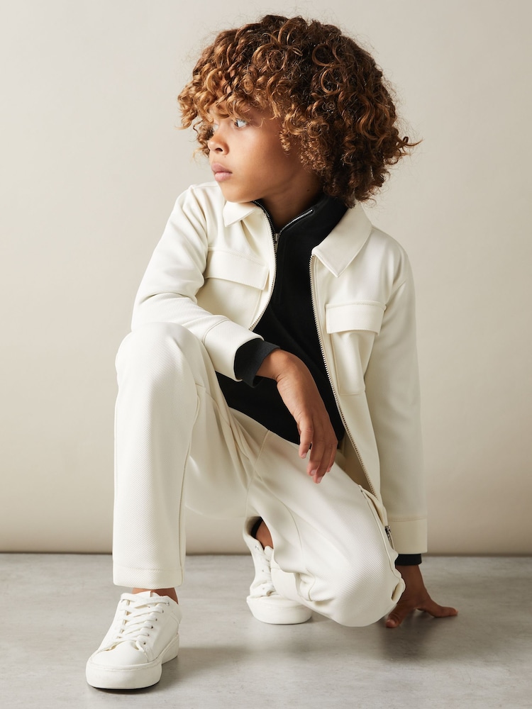 Reiss Off White Ventura 9-13 yrs Twill Zip-Front Jacket - Image 1 of 3