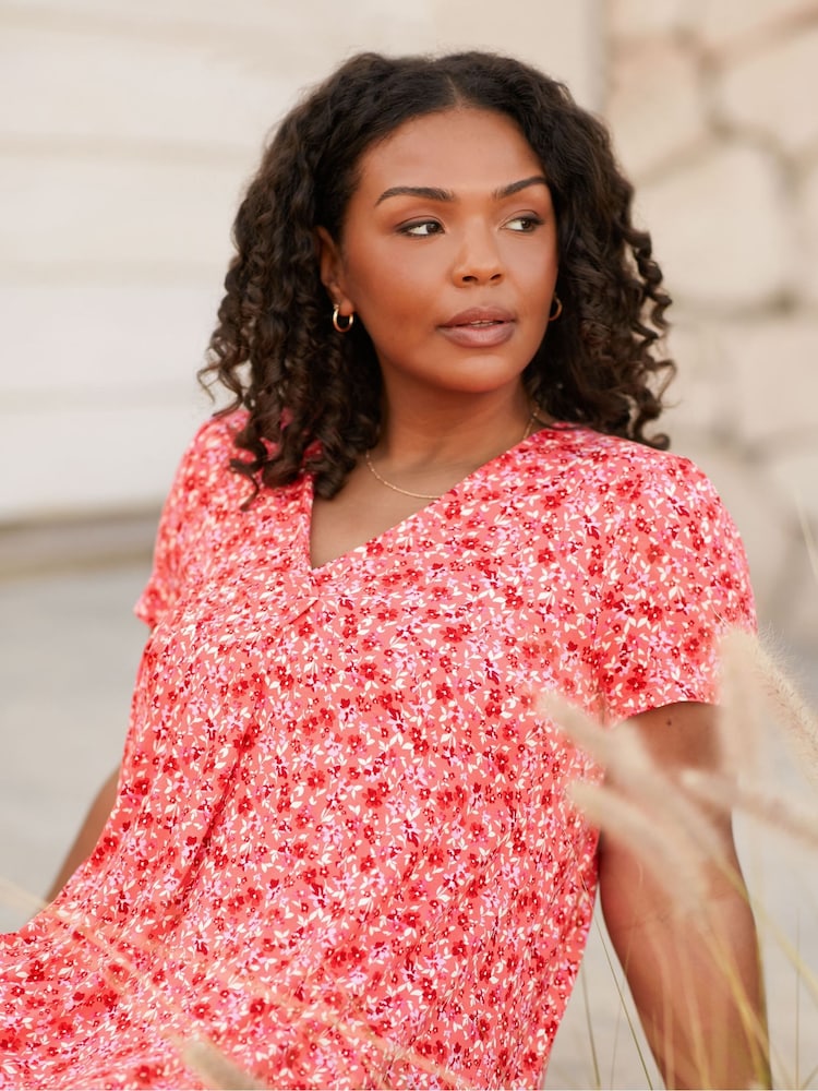 Live Unlimited Pink Ditsy Print Jersey Wrap Dress - Image 1 of 4
