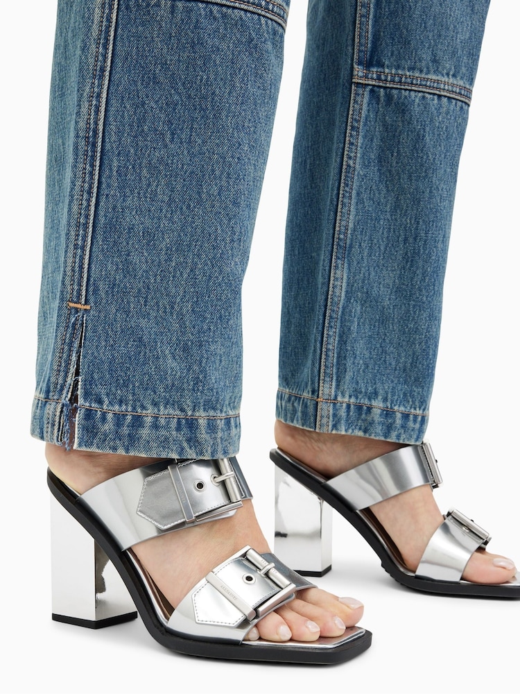 AllSaints Silver Camille Mules - Image 1 of 7