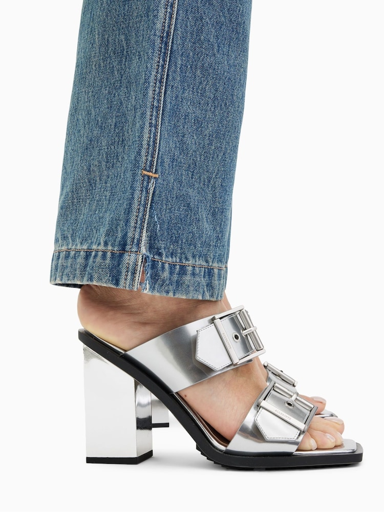 AllSaints Silver Camille Mules - Image 2 of 7