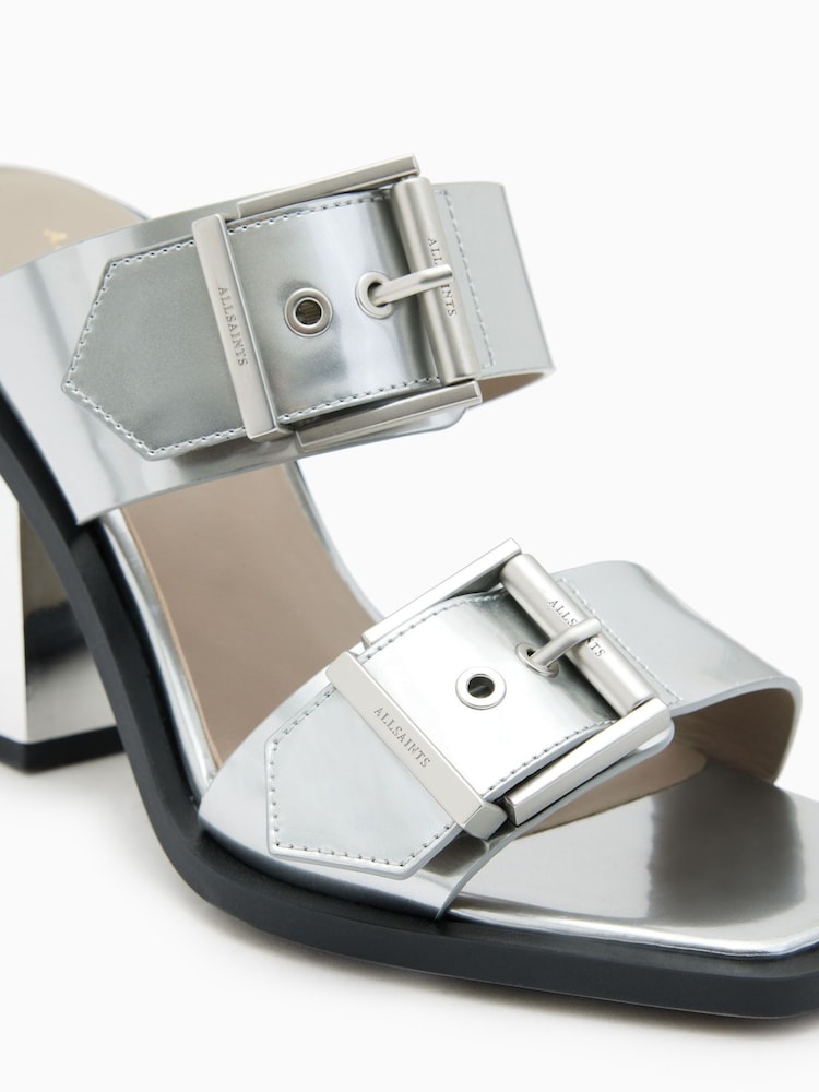 AllSaints Silver Camille Mules - Image 4 of 7