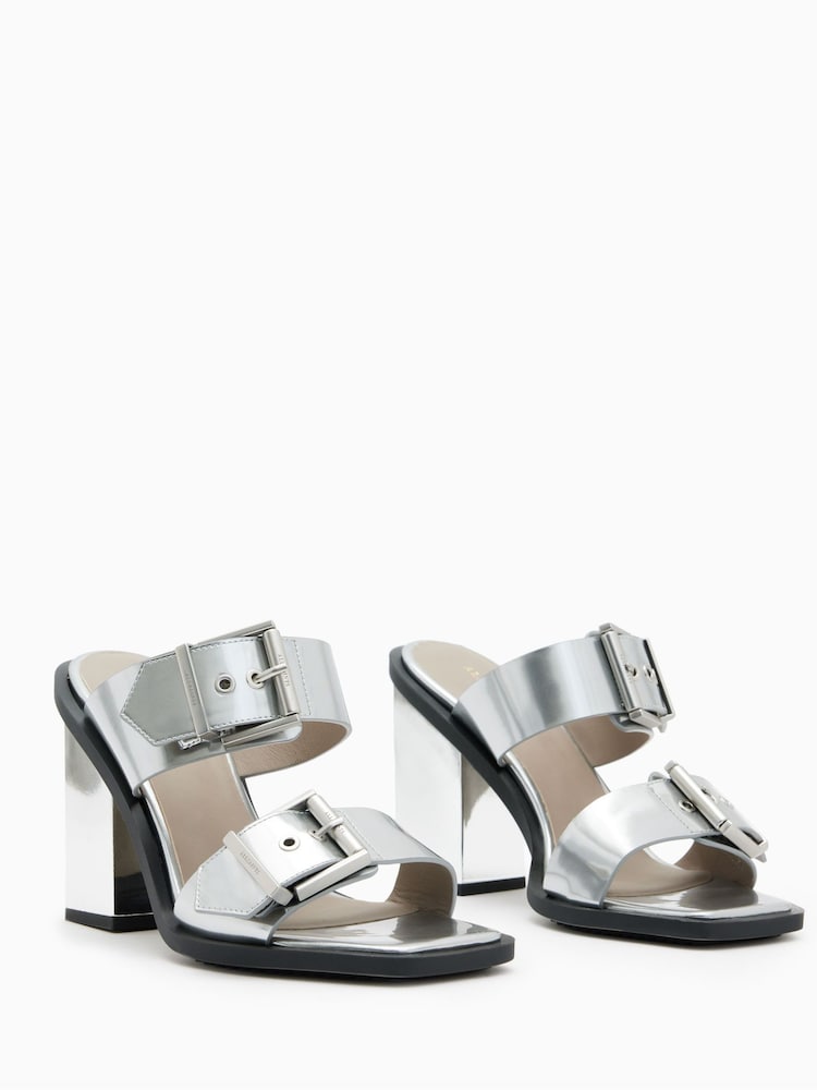 AllSaints Silver Camille Mules - Image 5 of 7