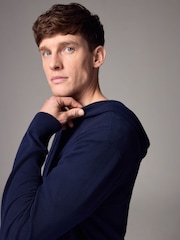 أزرق داكن أزرق - Regular Fit Cotton Rich Knit Hoodie - صورة 1 من 8
