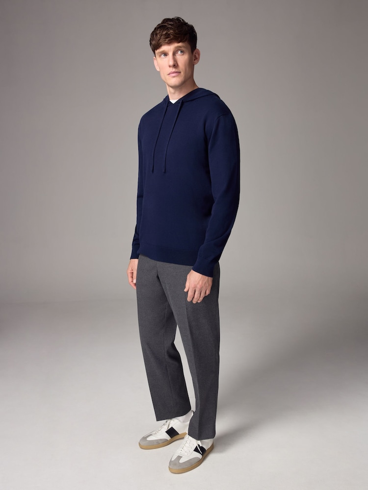 أزرق داكن أزرق - Regular Fit Cotton Rich Knit Hoodie - صورة 2 من 8