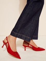 Friends Like These Red Square Buckle Pointed Toe Slingback Court Shoe - Image 2 of 4