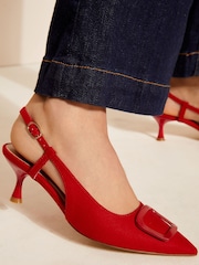 Friends Like These Red Square Buckle Pointed Toe Slingback Court Shoe - Image 3 of 4