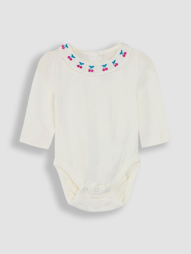 JoJo Maman Bébé Cream Cherry Embroidered Frill Collar Body - Image 1 of 3
