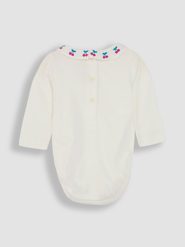 JoJo Maman Bébé Cream Cherry Embroidered Frill Collar Body - Image 2 of 3