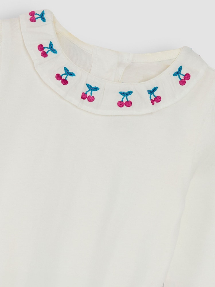 JoJo Maman Bébé Cream Cherry Embroidered Frill Collar Body - Image 3 of 3