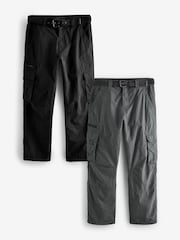Black/Charcoal Grey Belted Tech Cargo Trousers 2 Pack - Image 1 of 17