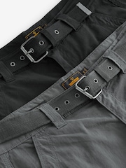 Black/Charcoal Grey Belted Tech Cargo Trousers 2 Pack - Image 15 of 17