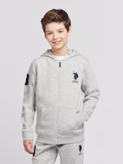 Grijs - U.S. Polo Assn. Boys 100% Cotton Player 3 Zip Hoodie - Image 1 of 4