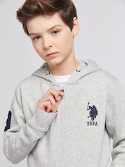 Grijs - U.S. Polo Assn. Boys 100% Cotton Player 3 Zip Hoodie - Image 4 of 4