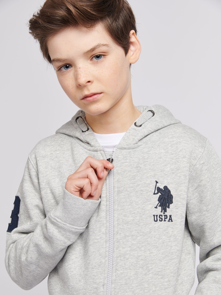 Grijs - U.S. Polo Assn. Boys 100% Cotton Player 3 Zip Hoodie - Image 4 of 4
