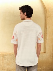 Ecru Embroidery Cuban Collar Textured Jersey Short Sleeve Shirt - Image 5 of 8