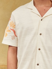 Ecru Embroidery Cuban Collar Textured Jersey Short Sleeve Shirt - Image 6 of 8
