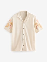 Ecru Embroidery Cuban Collar Textured Jersey Short Sleeve Shirt - Image 7 of 8