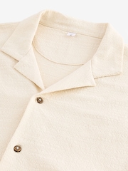 Ecru Embroidery Cuban Collar Textured Jersey Short Sleeve Shirt - Image 8 of 8