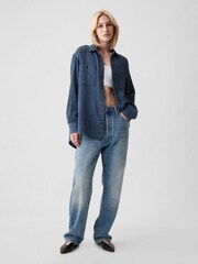 Gap Blue Crinkle Cotton Long Sleeve Oversized Shirt - Image 3 of 4