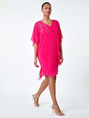 Roman Pink Embellished Cold Shoulder Overlay Dress - Image 1 of 5