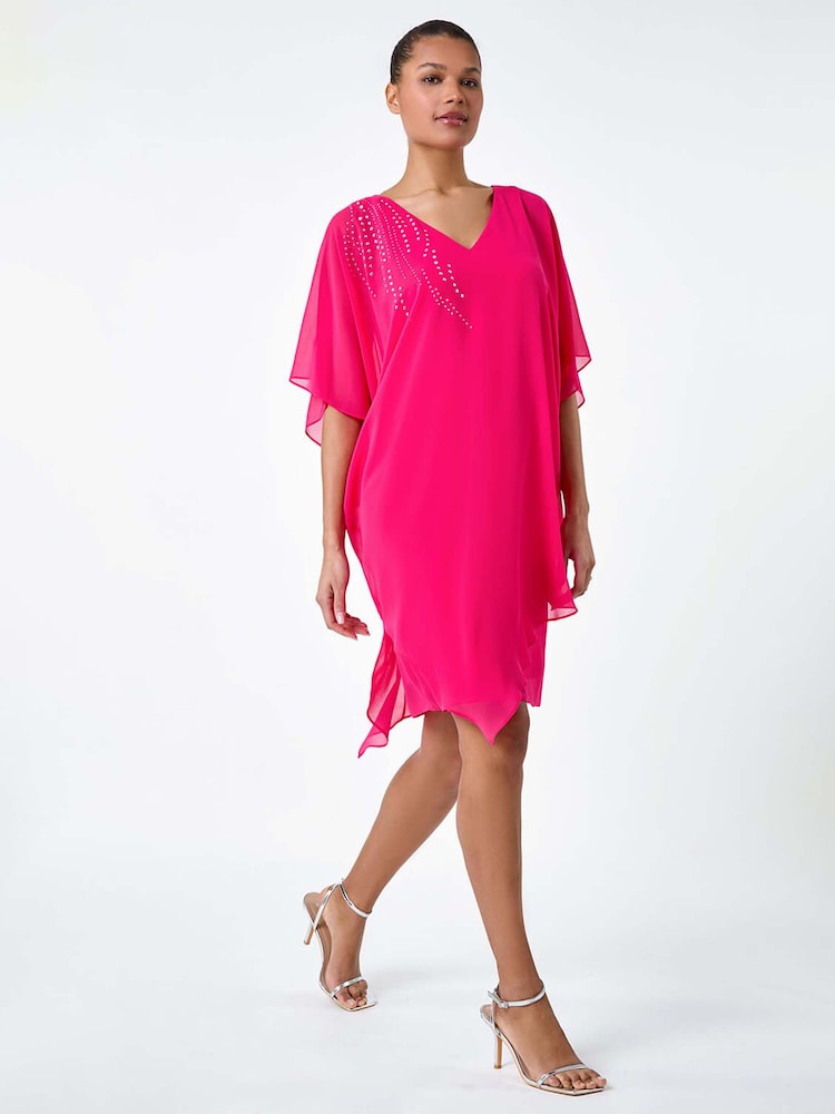 Roman Pink Embellished Cold Shoulder Overlay Dress - Image 1 of 5