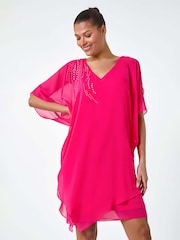 Roman Pink Embellished Cold Shoulder Overlay Dress - Image 2 of 5