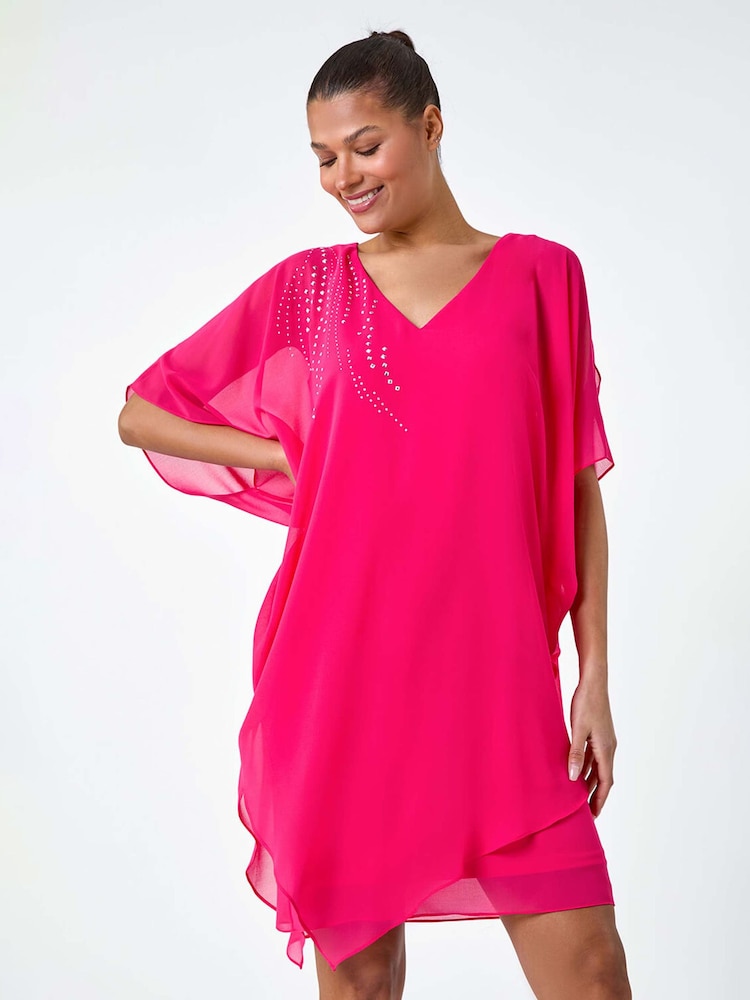 Roman Pink Embellished Cold Shoulder Overlay Dress - Image 2 of 5