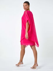 Roman Pink Embellished Cold Shoulder Overlay Dress - Image 3 of 5