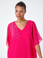 Roman Pink Embellished Cold Shoulder Overlay Dress - Image 4 of 5