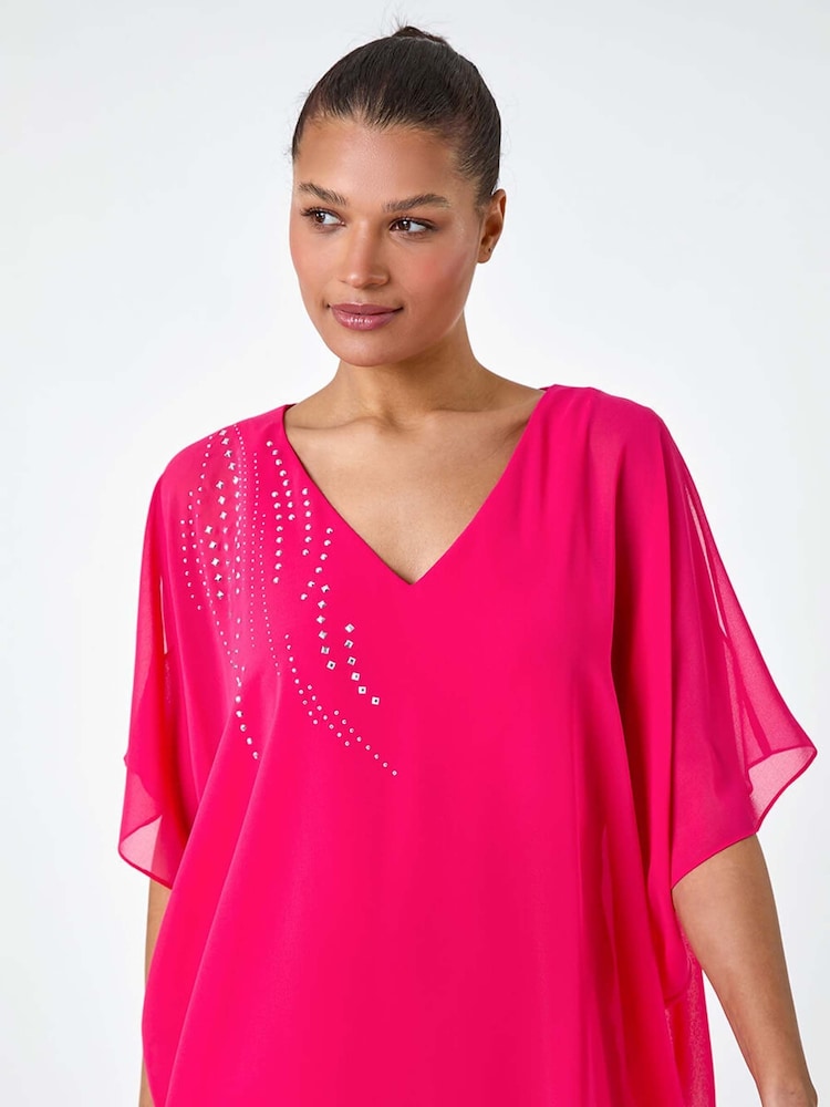 Roman Pink Embellished Cold Shoulder Overlay Dress - Image 4 of 5