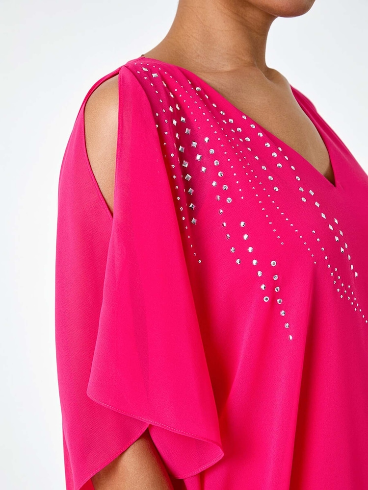 Roman Pink Embellished Cold Shoulder Overlay Dress - Image 5 of 5