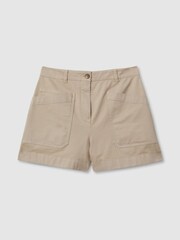 Reiss Neutral Nova Cotton Blend Shorts with Turned-Up Hems - Image 2 of 5