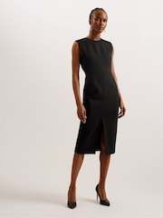 Ted Baker Black Manabud Tailored Midi Dress With Front Split - Image 1 of 5