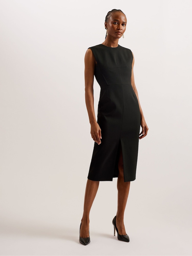 Ted Baker Black Manabud Tailored Midi Dress With Front Split - Image 1 of 5