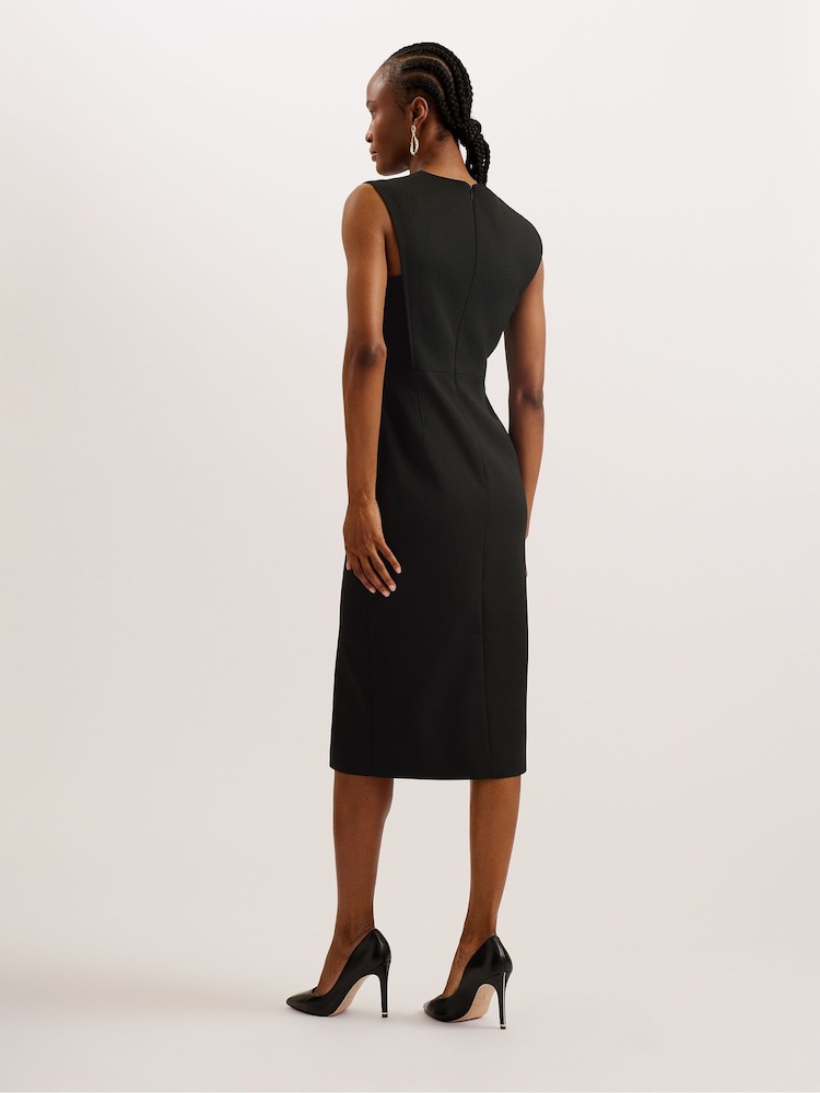 Ted Baker Black Manabud Tailored Midi Dress With Front Split - Image 2 of 5