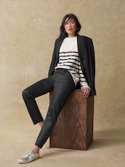 Black/White Stripe Crew Neck Cable Knitted Jumper With Wool - Image 4 of 8