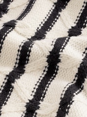 Black/White Stripe Crew Neck Cable Knitted Jumper With Wool - Image 8 of 8