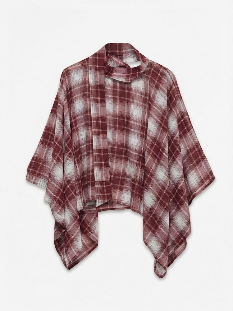 VERO MODA Red Scarf Detail Check Cape Top - Image 1 of 1 VERO MODA Red Scarf Detail Check Cape Top - Image 1 of 1