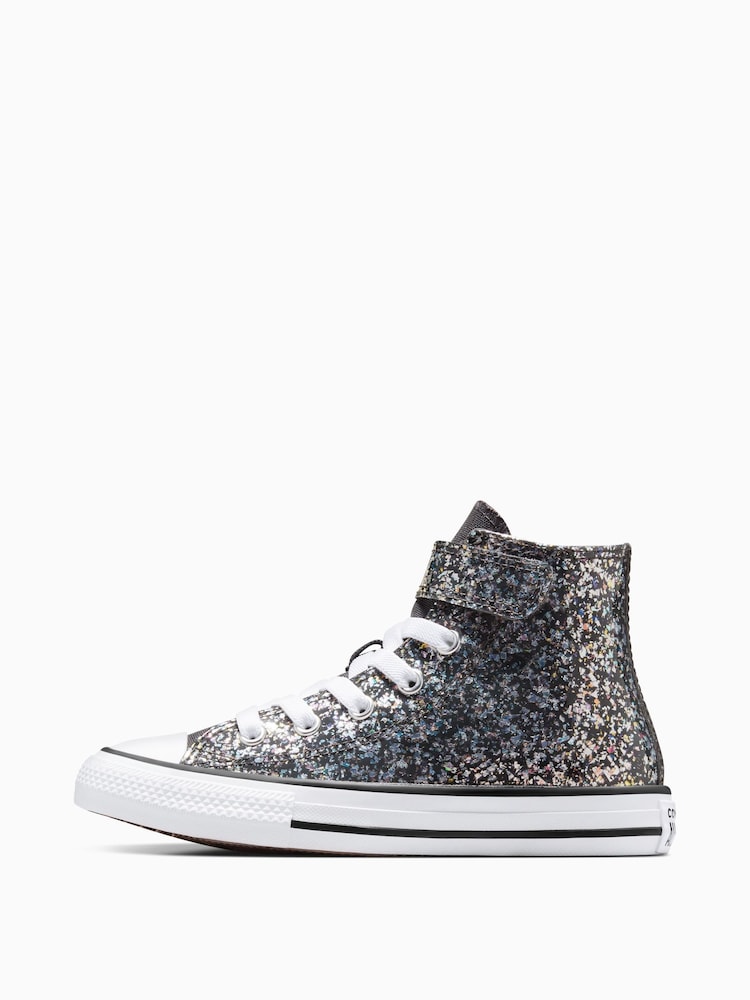 Converse Grey Junior Chuck Taylor Glitter 1V Trainers - Image 2 of 8